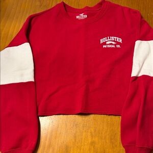Hollister Red and White Crew Neck Sweater